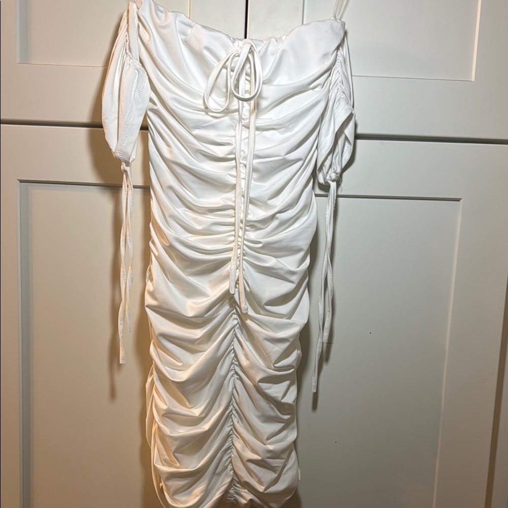 Fashion Nova White Ruched Bodycon Dress